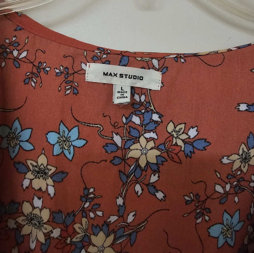 Max Studio Floral Burnt Orange Sleeveless Top Size L - Picture 2 of 5